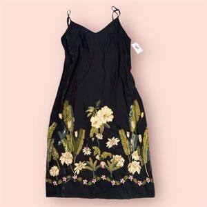 Vintage Hawaiian Floral Maxi Black Dress